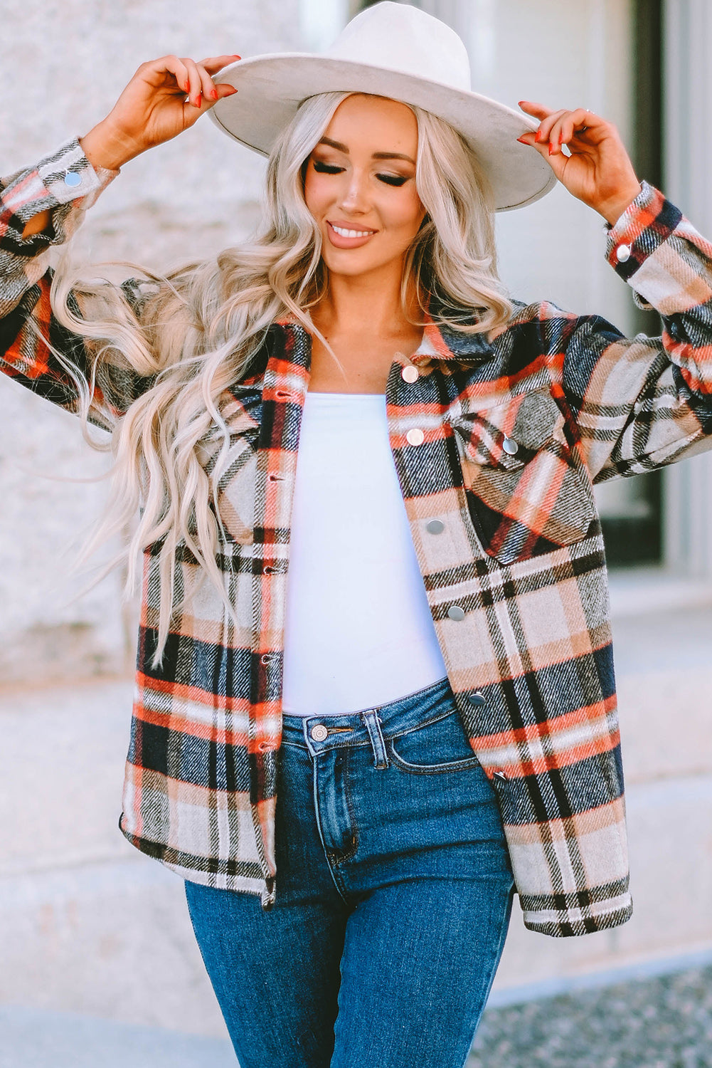 Plaid Button Front Pocket Shirt Shacket - Cowaa