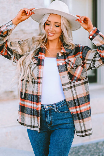Plaid Button Front Pocket Shirt Shacket - Cowaa