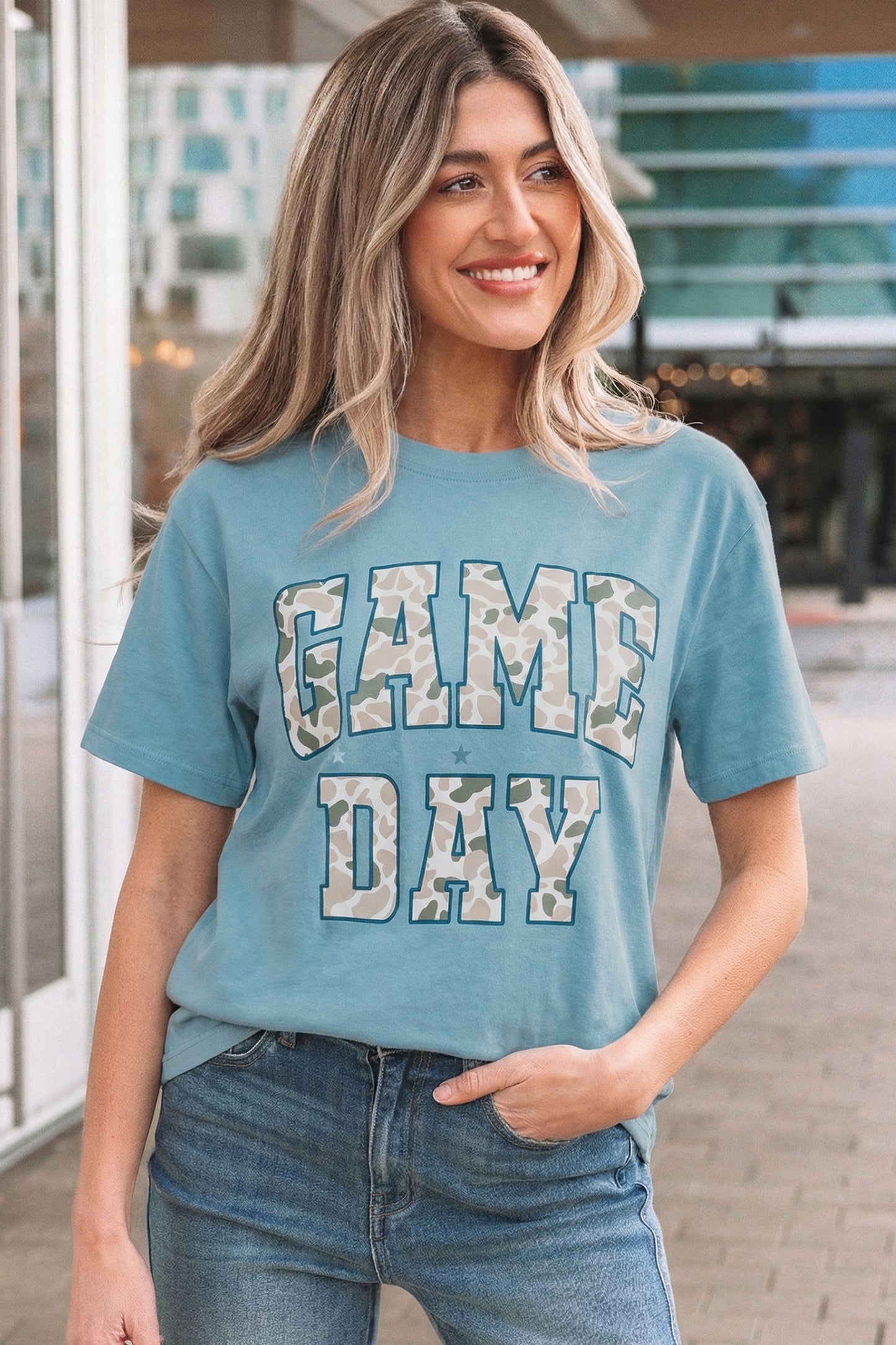 Stone Blue Camo GAME DAY Graphic T Shirt