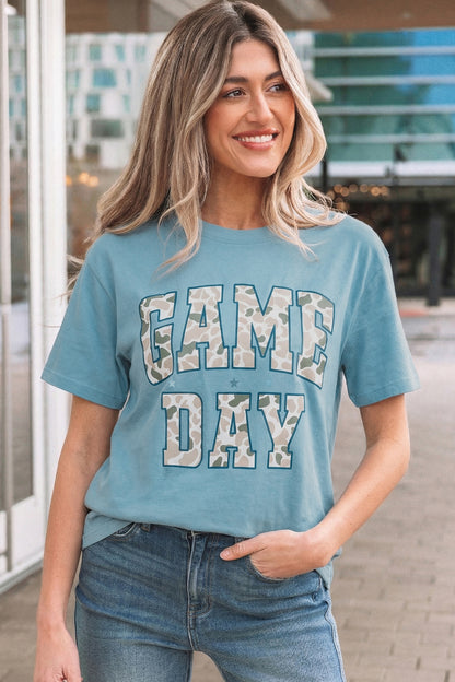 Stone Blue Camo GAME DAY Graphic T Shirt