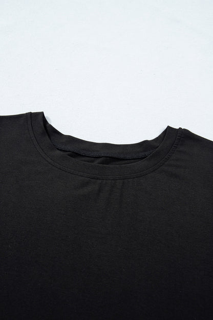 Black Solid Color Oversize Tee Tie Wrap Mini Skort 2pcs Set