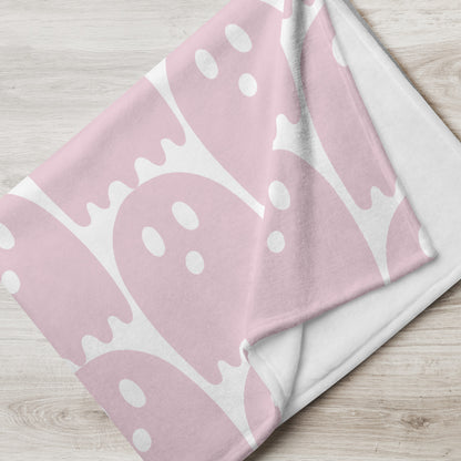 Pink Ghost Pattern Halloween Throw Blanket