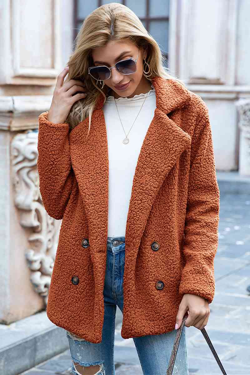 Full Size Lapel Collar Sherpa Coat - Cowaa