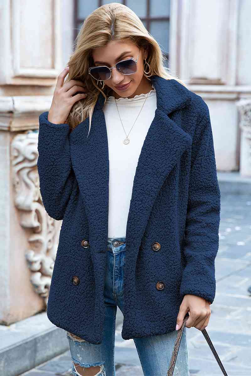 Full Size Lapel Collar Sherpa Coat - Cowaa