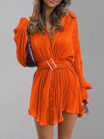 Button Up Dropped Shoulder Shirt Dress - Cowaa