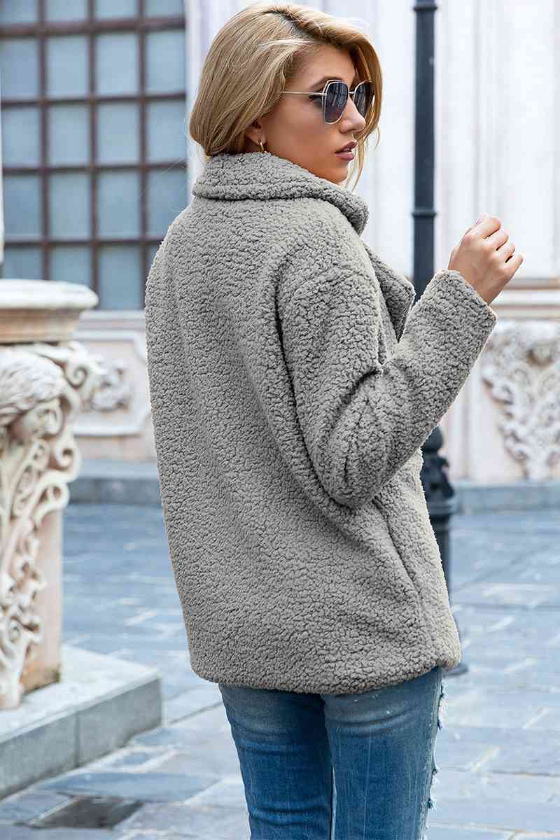 Full Size Lapel Collar Sherpa Coat - Cowaa