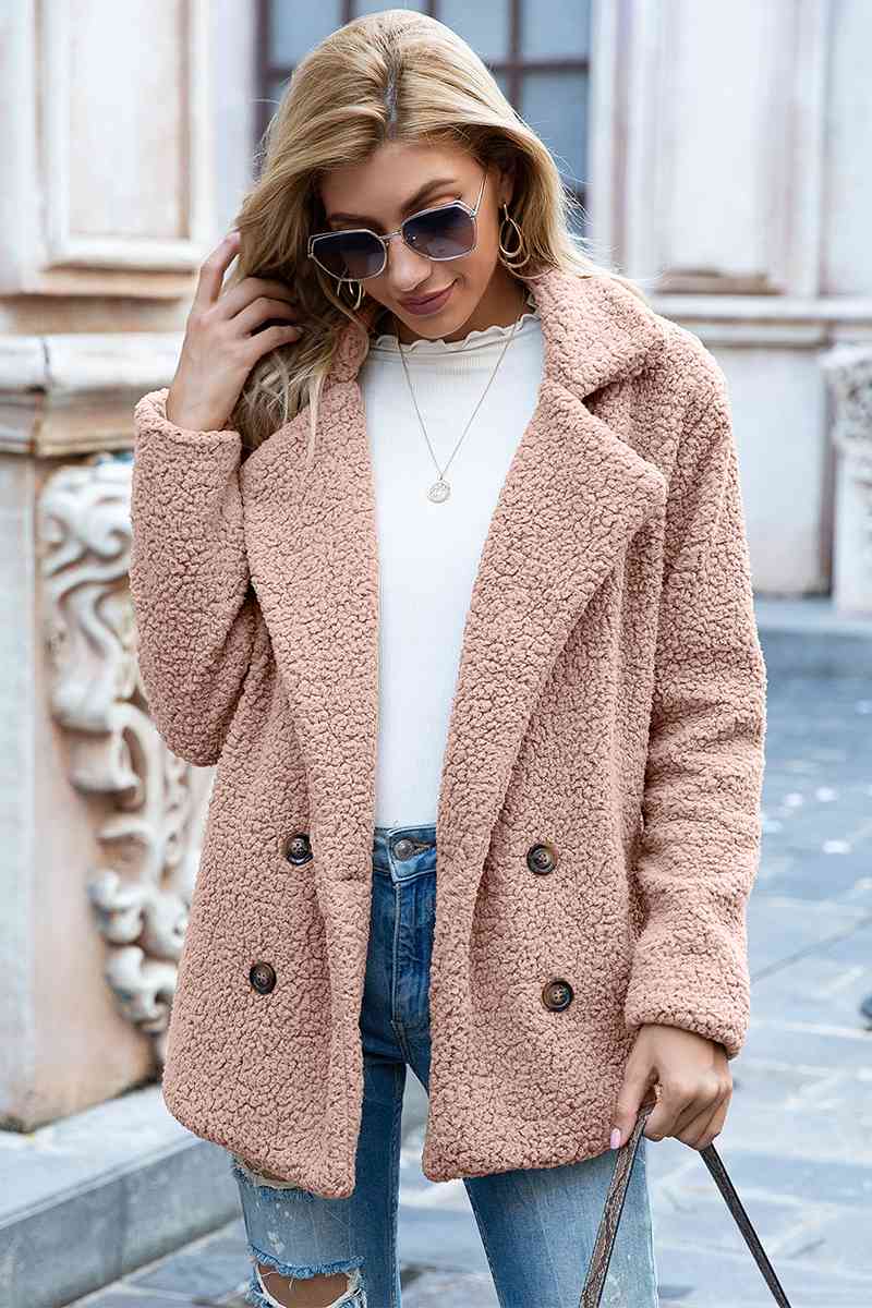 Full Size Lapel Collar Sherpa Coat - Cowaa