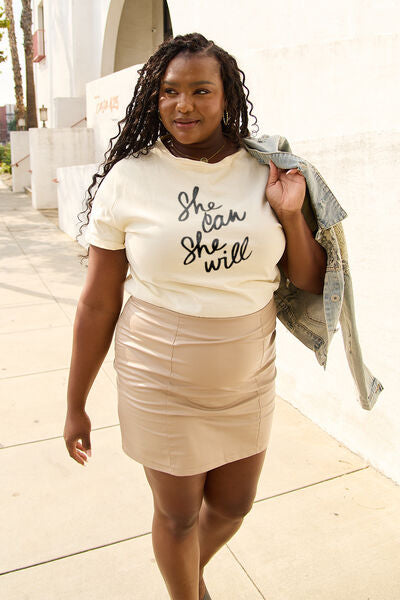 Simply Love Full Size SHE CAN SHE WILL Short Sleeve T-Shirt - Cowaa