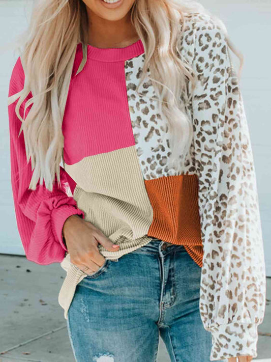 Leopard Round Neck Sweatshirt - Cowaa
