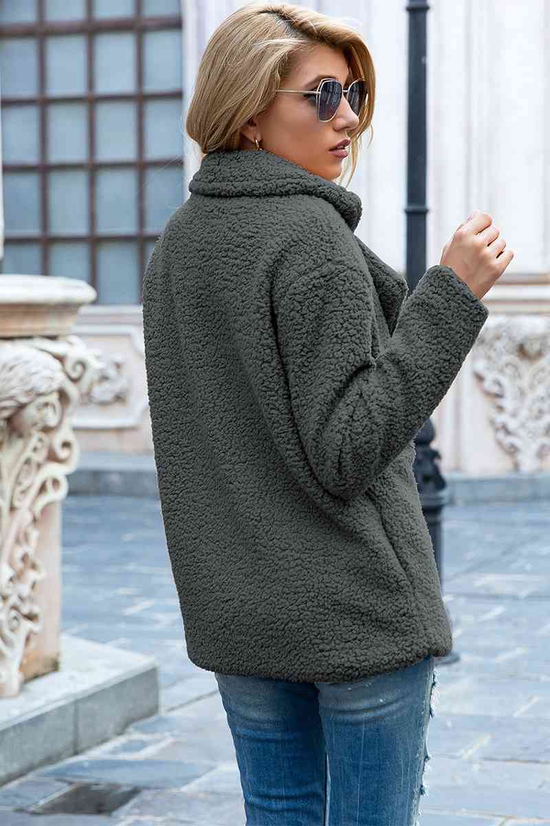 Full Size Lapel Collar Sherpa Coat - Cowaa