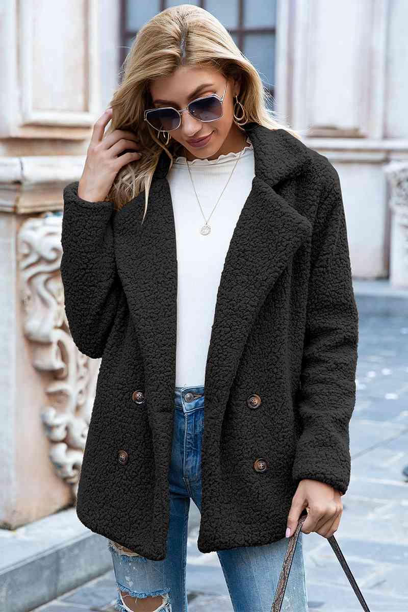 Full Size Lapel Collar Sherpa Coat - Cowaa