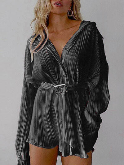 Button Up Dropped Shoulder Shirt Dress - Cowaa