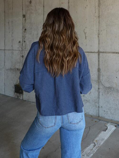 Ribbed Collared Neck Button Up Jacket - Cowaa