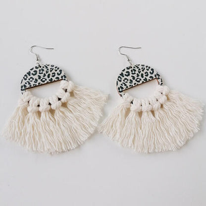 Tassel Detail Leopard Drop Earrings - Cowaa