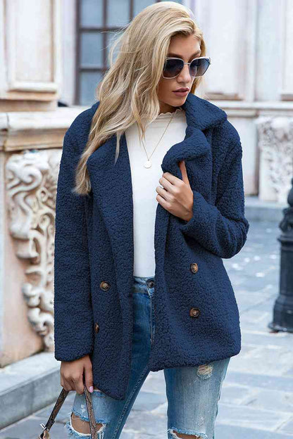 Full Size Lapel Collar Sherpa Coat - Cowaa