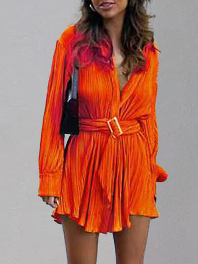 Button Up Dropped Shoulder Shirt Dress - Cowaa