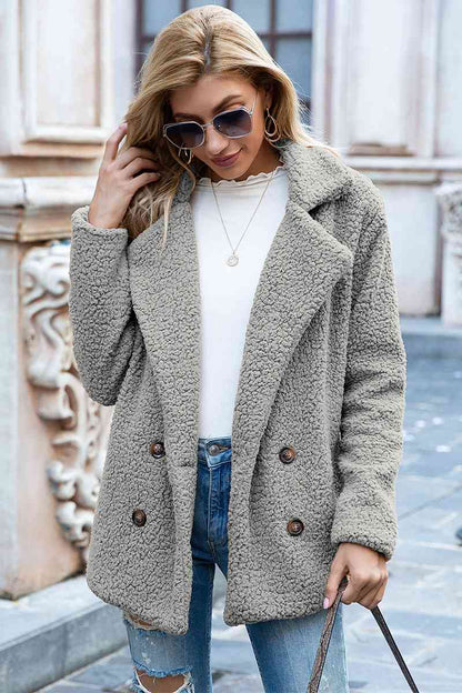 Full Size Lapel Collar Sherpa Coat - Cowaa