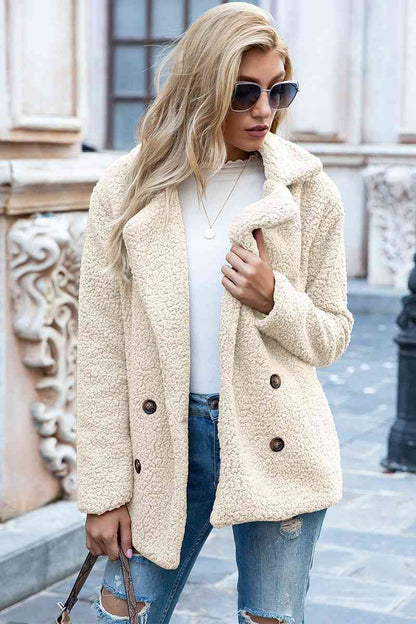 Full Size Lapel Collar Sherpa Coat - Cowaa