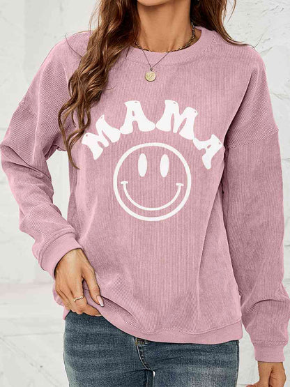 Round Neck Long Sleeve MAMA Graphic Sweatshirt - Cowaa