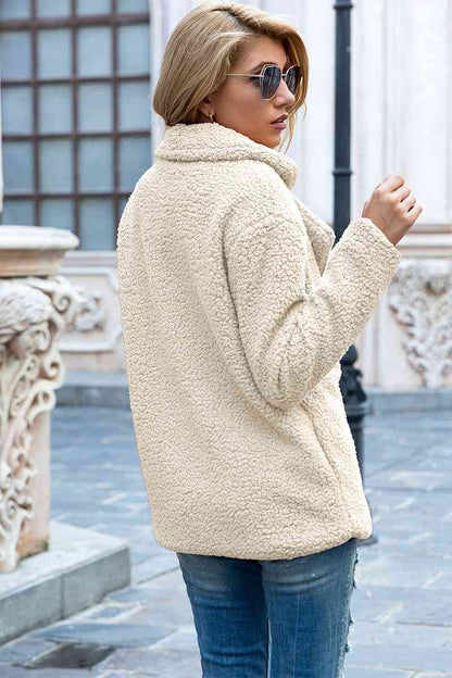 Full Size Lapel Collar Sherpa Coat - Cowaa
