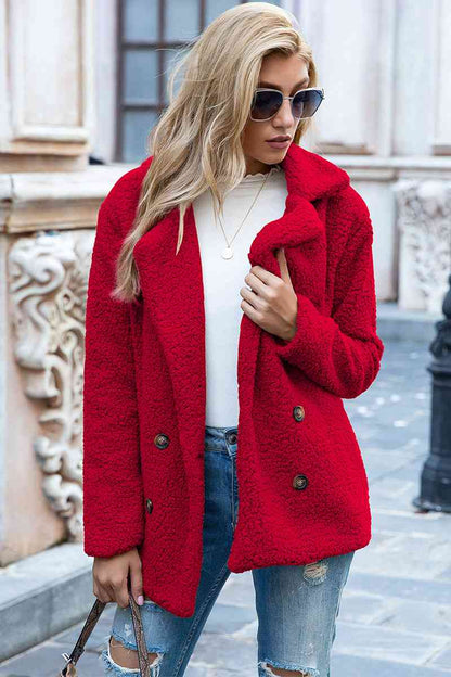 Full Size Lapel Collar Sherpa Coat - Cowaa