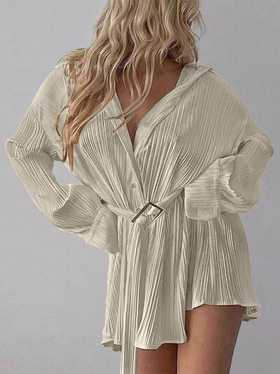 Button Up Dropped Shoulder Shirt Dress - Cowaa