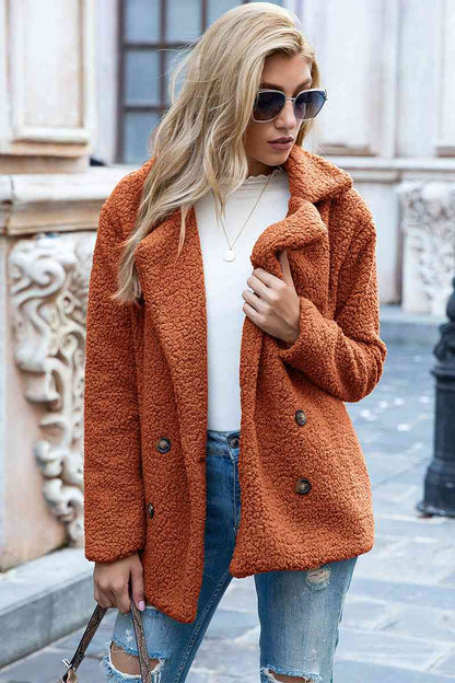 Full Size Lapel Collar Sherpa Coat - Cowaa