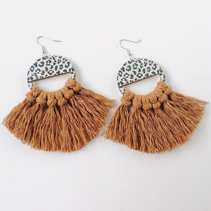 Tassel Detail Leopard Drop Earrings - Cowaa