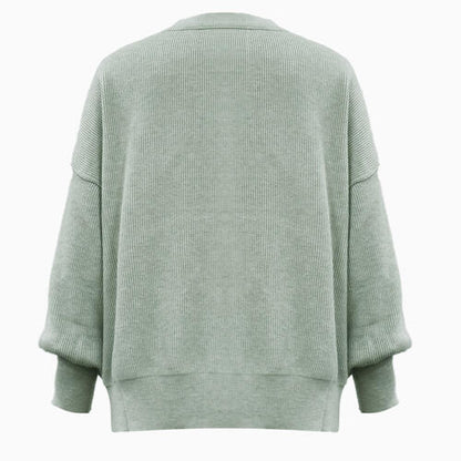 Round Neck Drop Shoulder Slit Sweater - Cowaa