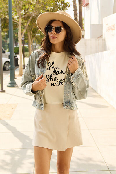 Simply Love Full Size SHE CAN SHE WILL Short Sleeve T-Shirt - Cowaa