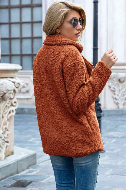 Full Size Lapel Collar Sherpa Coat - Cowaa