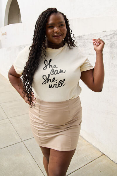 Simply Love Full Size SHE CAN SHE WILL Short Sleeve T-Shirt - Cowaa