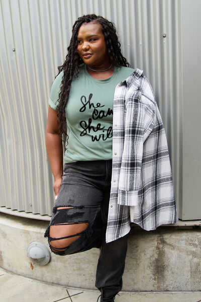 Simply Love Full Size SHE CAN SHE WILL Short Sleeve T-Shirt - Cowaa