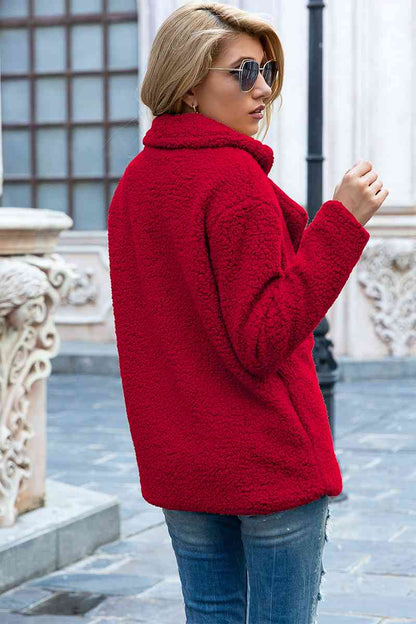 Full Size Lapel Collar Sherpa Coat - Cowaa
