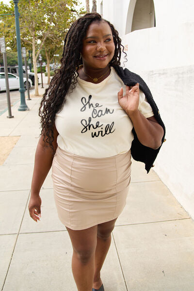 Simply Love Full Size SHE CAN SHE WILL Short Sleeve T-Shirt - Cowaa