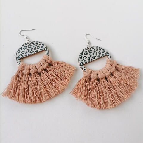 Tassel Detail Leopard Drop Earrings - Cowaa