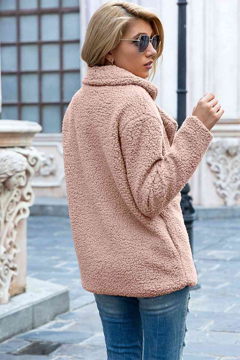 Full Size Lapel Collar Sherpa Coat - Cowaa