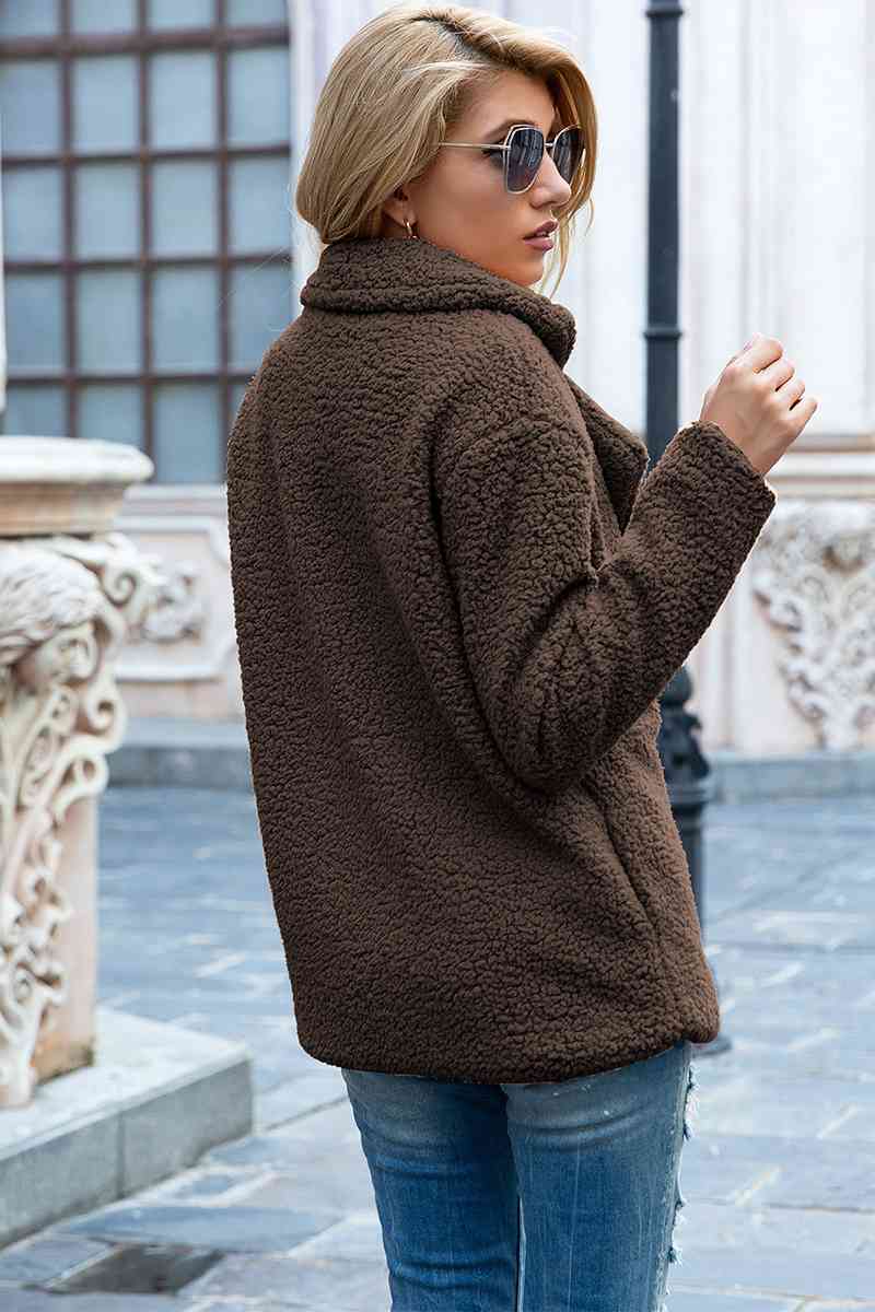 Full Size Lapel Collar Sherpa Coat - Cowaa