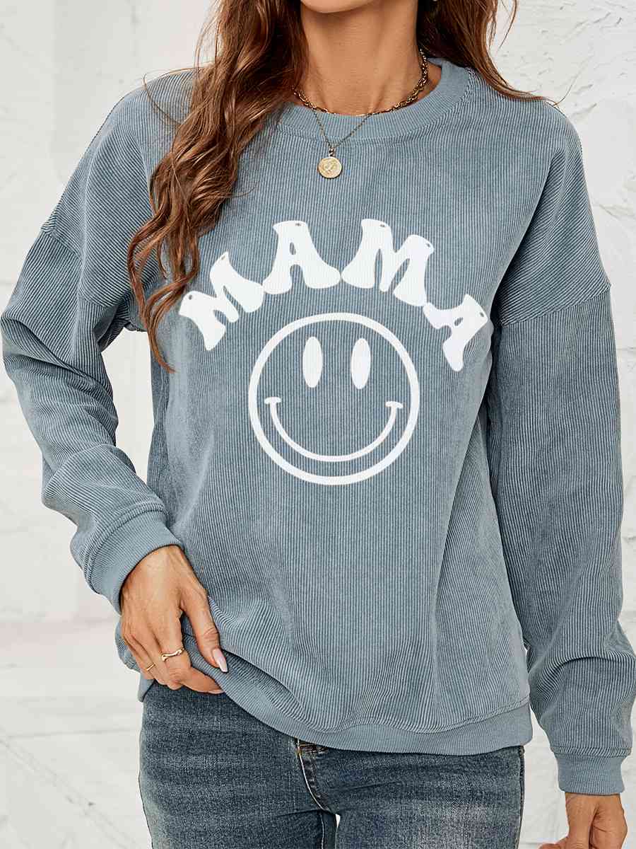 Round Neck Long Sleeve MAMA Graphic Sweatshirt - Cowaa