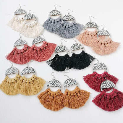 Tassel Detail Leopard Drop Earrings - Cowaa