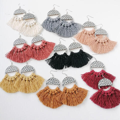 Tassel Detail Leopard Drop Earrings - Cowaa