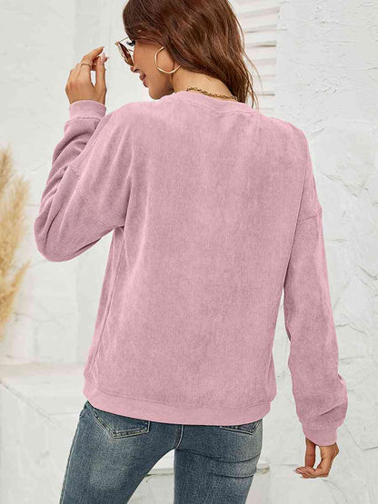 Round Neck Long Sleeve MAMA Graphic Sweatshirt - Cowaa