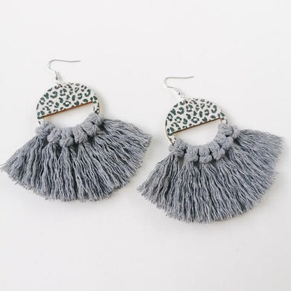 Tassel Detail Leopard Drop Earrings - Cowaa
