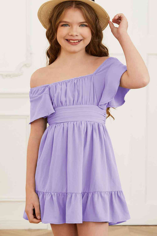 Ruffle Hem Tie-Back Flutter Sleeve Dress - Cowaa
