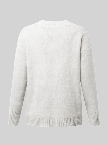 V-Neck Long Sleeve Knit Top - Cowaa