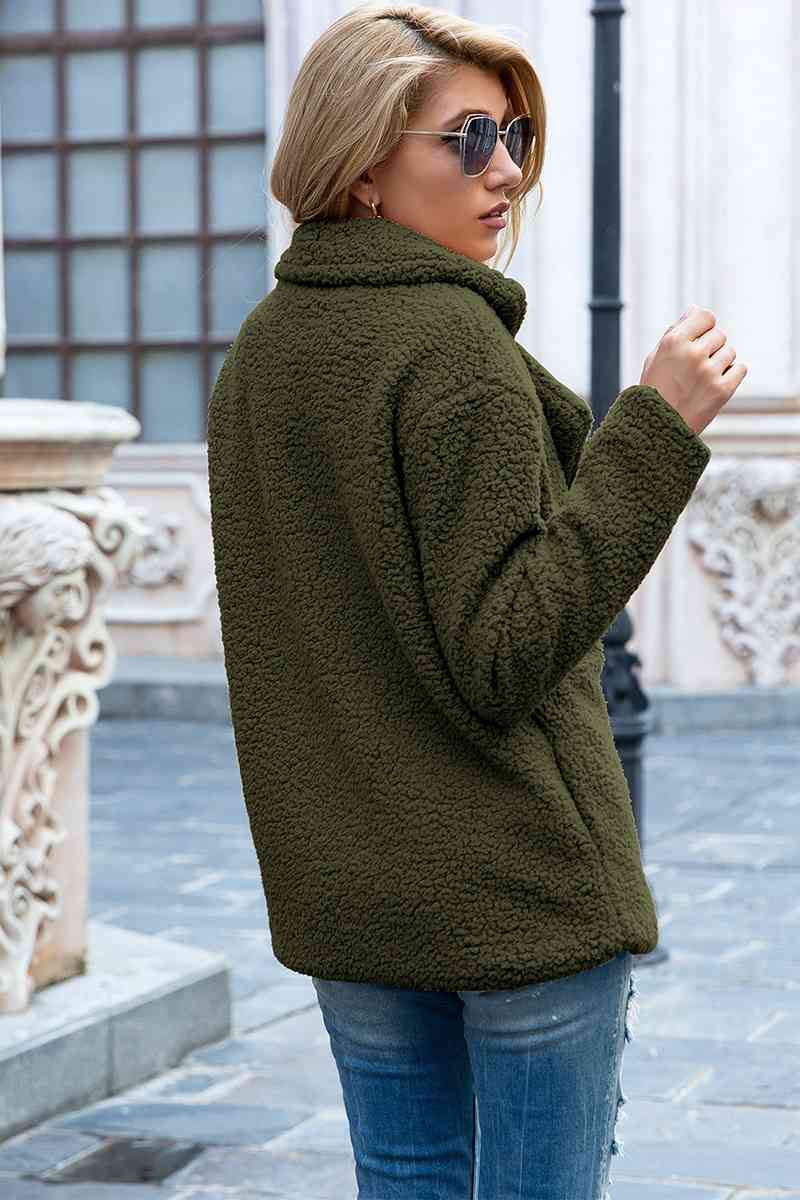 Full Size Lapel Collar Sherpa Coat - Cowaa