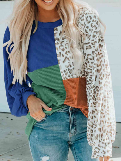 Leopard Round Neck Sweatshirt - Cowaa