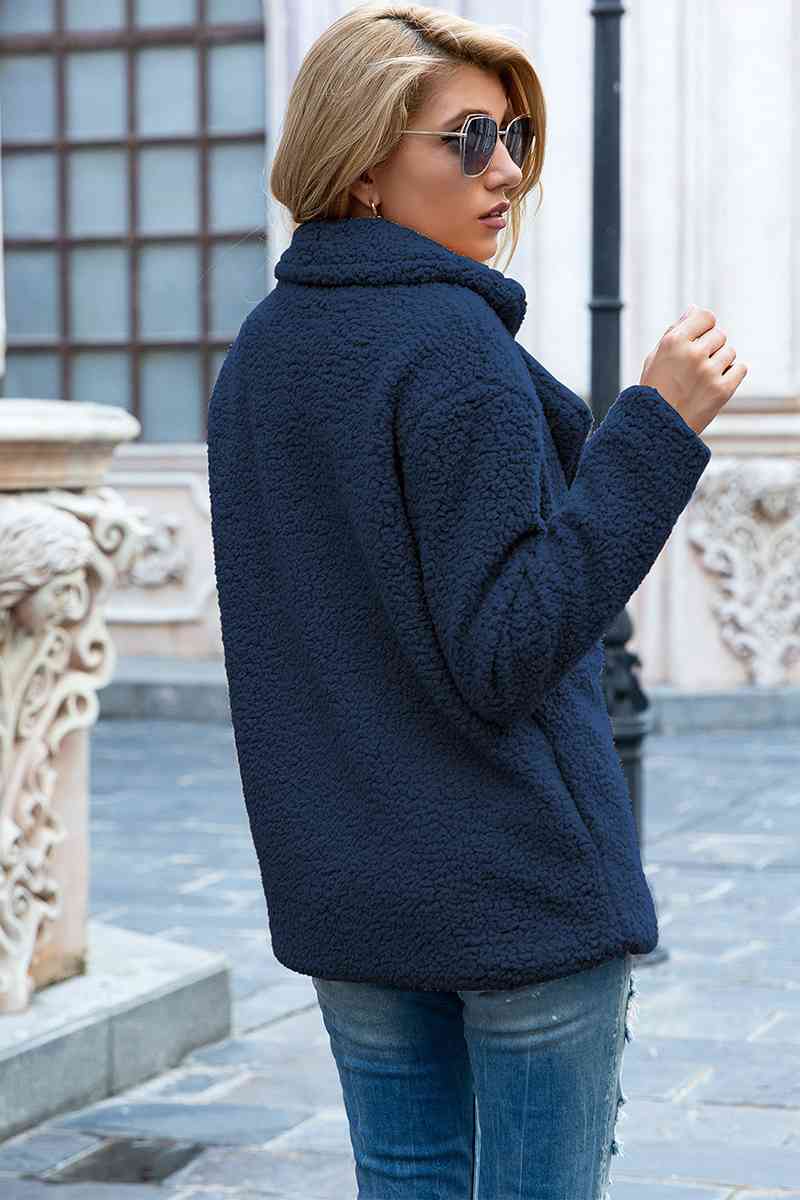 Full Size Lapel Collar Sherpa Coat - Cowaa