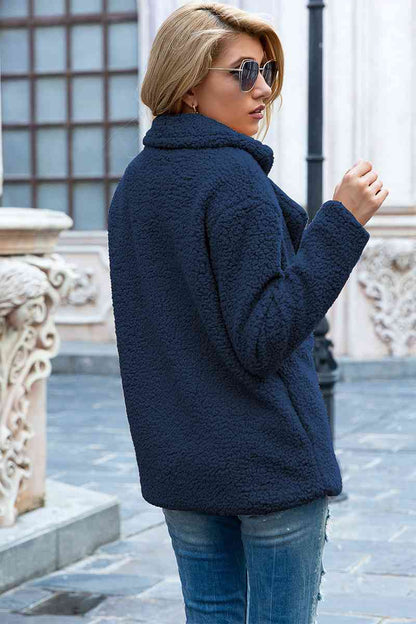 Full Size Lapel Collar Sherpa Coat - Cowaa