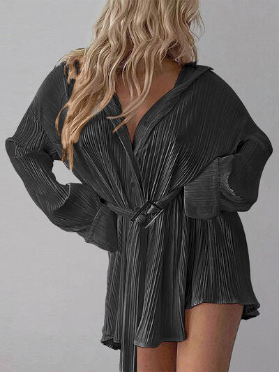 Button Up Dropped Shoulder Shirt Dress - Cowaa